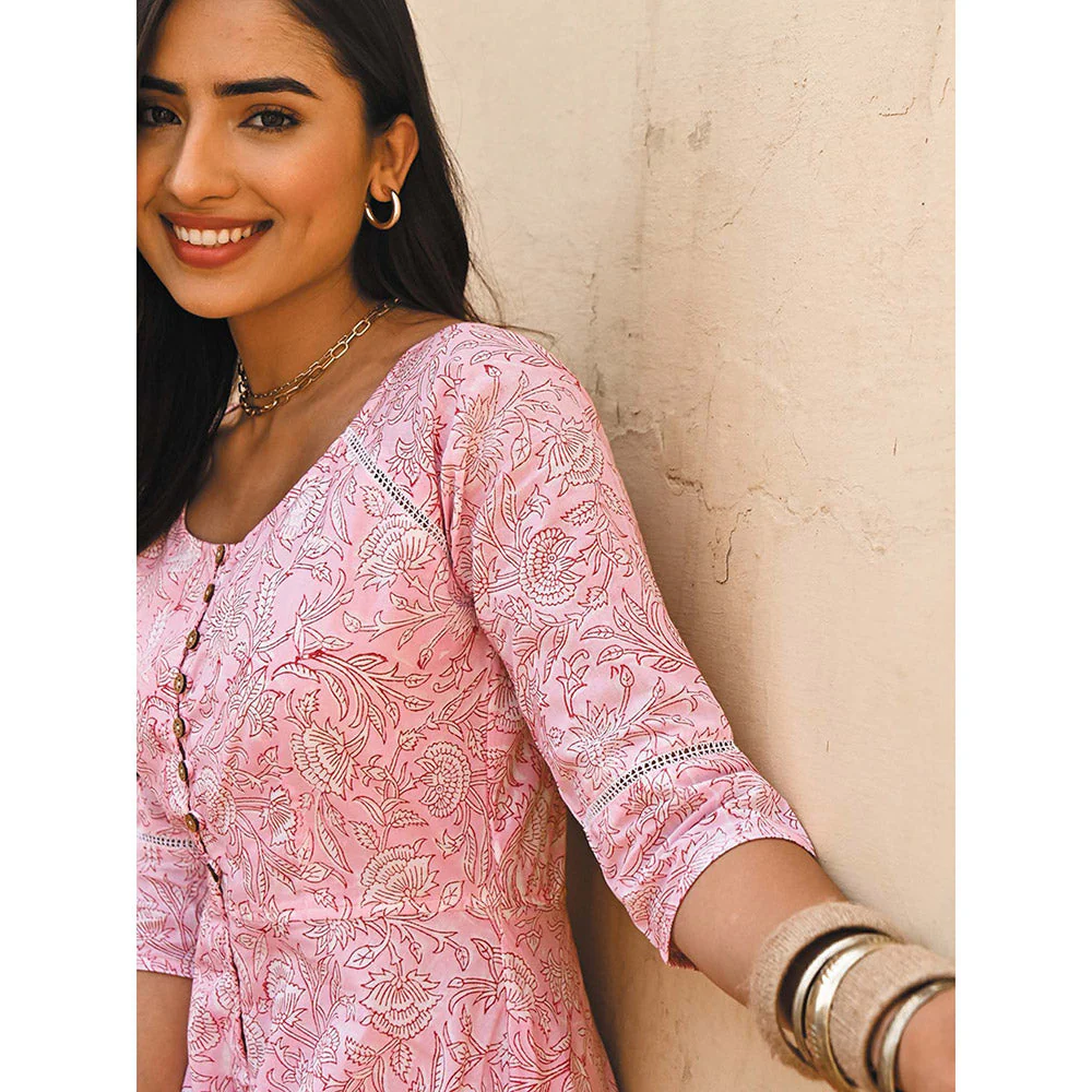 Gulaal Pink Blossom Fit and Flare Maxi Dress - Image 4