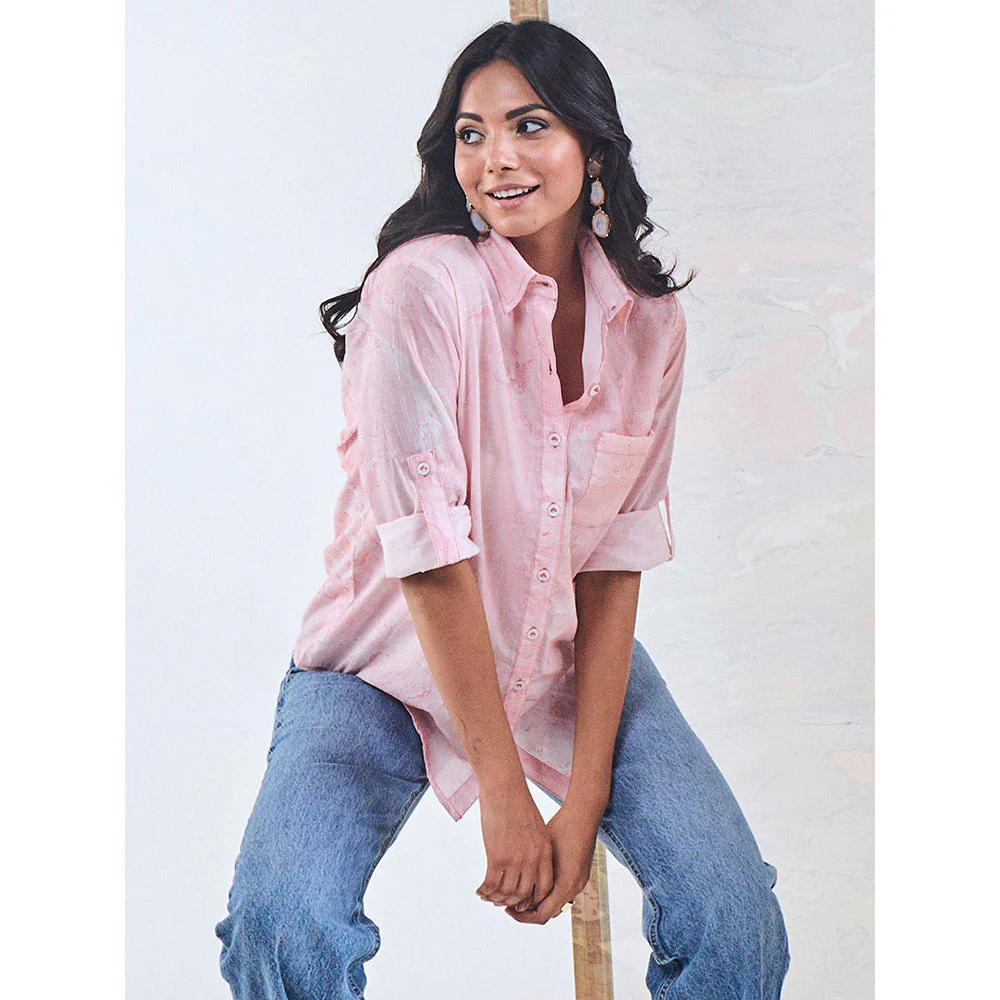 Gulaal Pink Marble Embroidered Shirt - Image 5