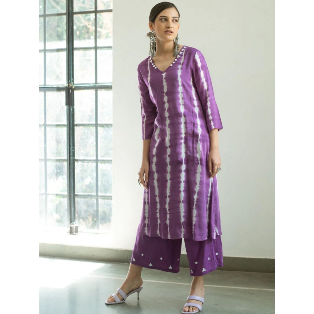 Gulaal Purple Tie & Dye Kurta And Palazzo With Dupatta (Set of 3) - Image 3