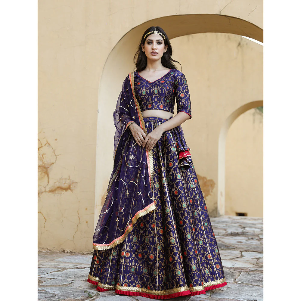 Gulabo Jaipur Aisha Blue Lehenga (Set of 3) - Image 4
