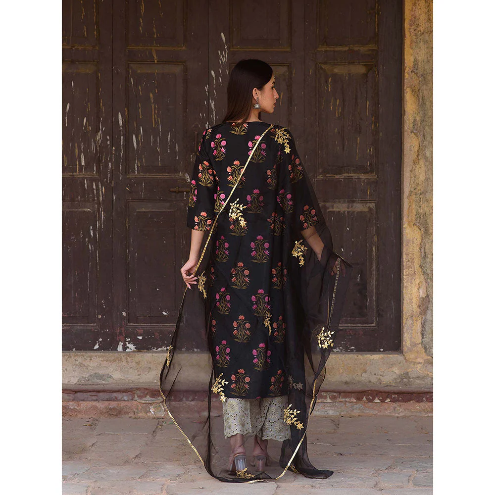 Gulabo Jaipur Black Mehnaaz Kurta With Pant And Dupatta (Set Of 3) - Image 2