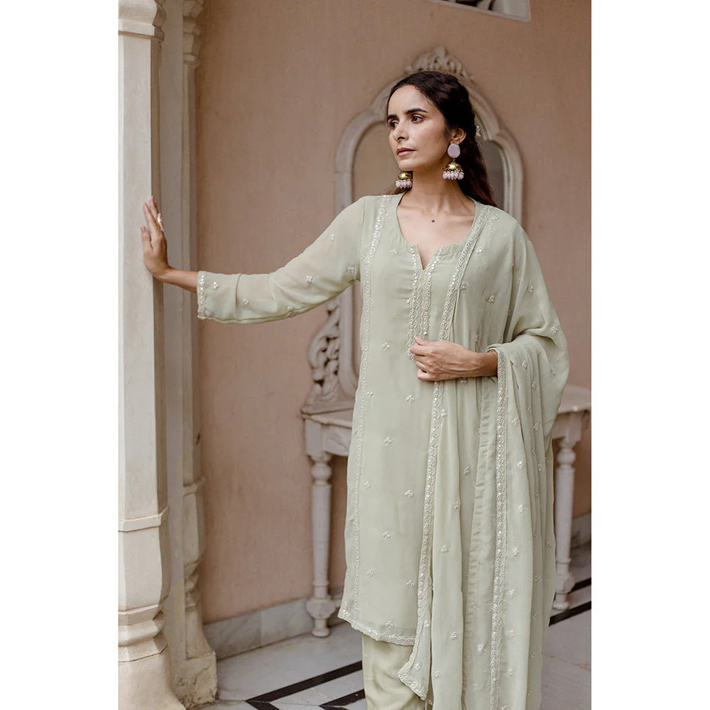 Gulabo Jaipur Jhalak Pista Straight Kurta (Set of 3) - Image 2