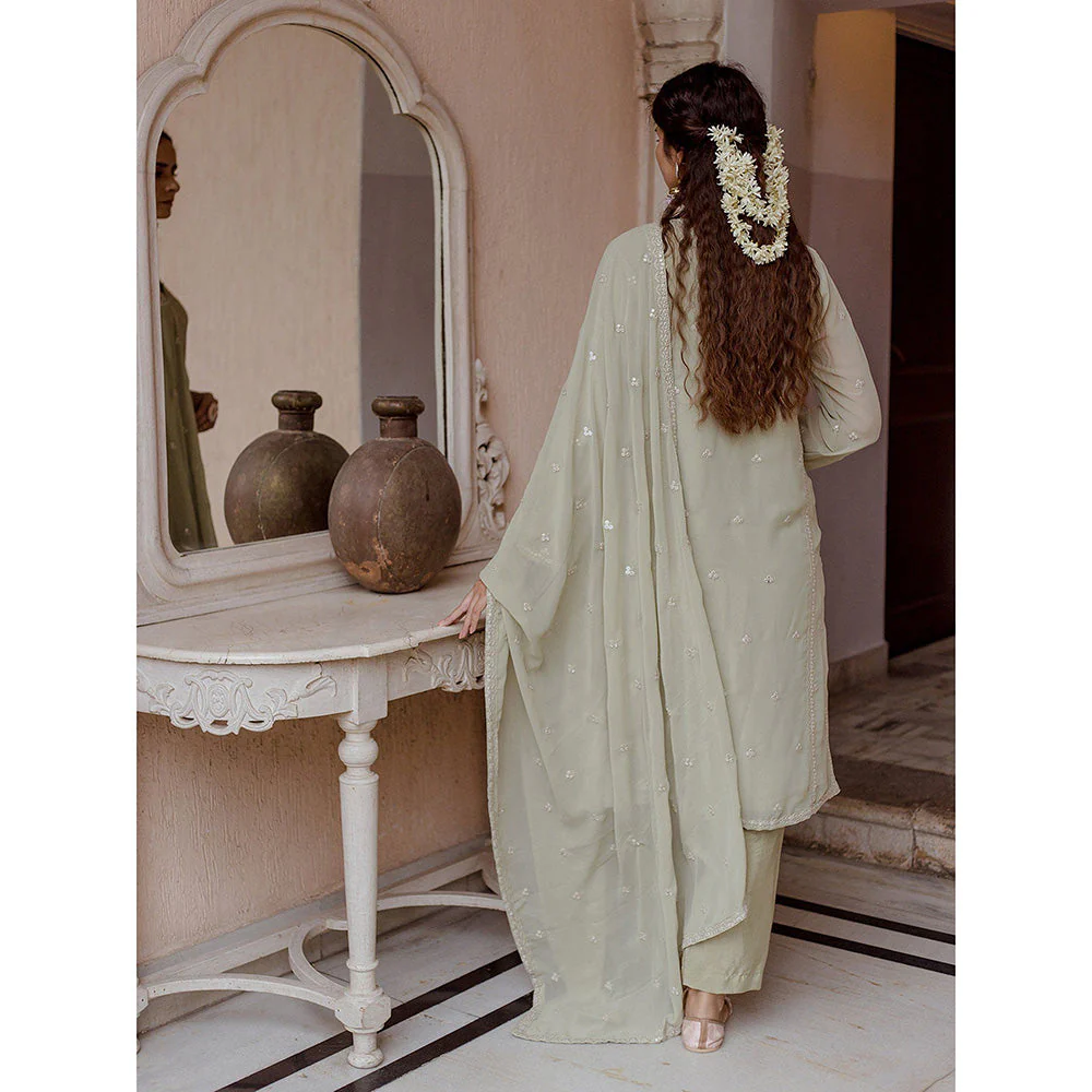 Gulabo Jaipur Jhalak Pista Straight Kurta (Set of 3) - Image 4