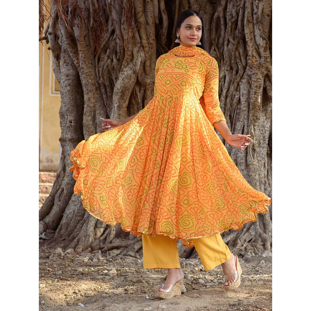 Gulabo Jaipur Naaz Yellow Anarkali (Set of 3) - Image 2