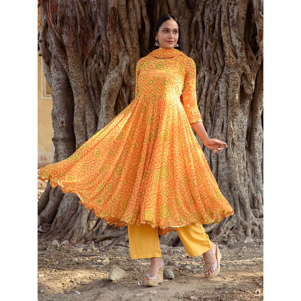 Gulabo Jaipur Naaz Yellow Anarkali (Set of 3) - Image 4