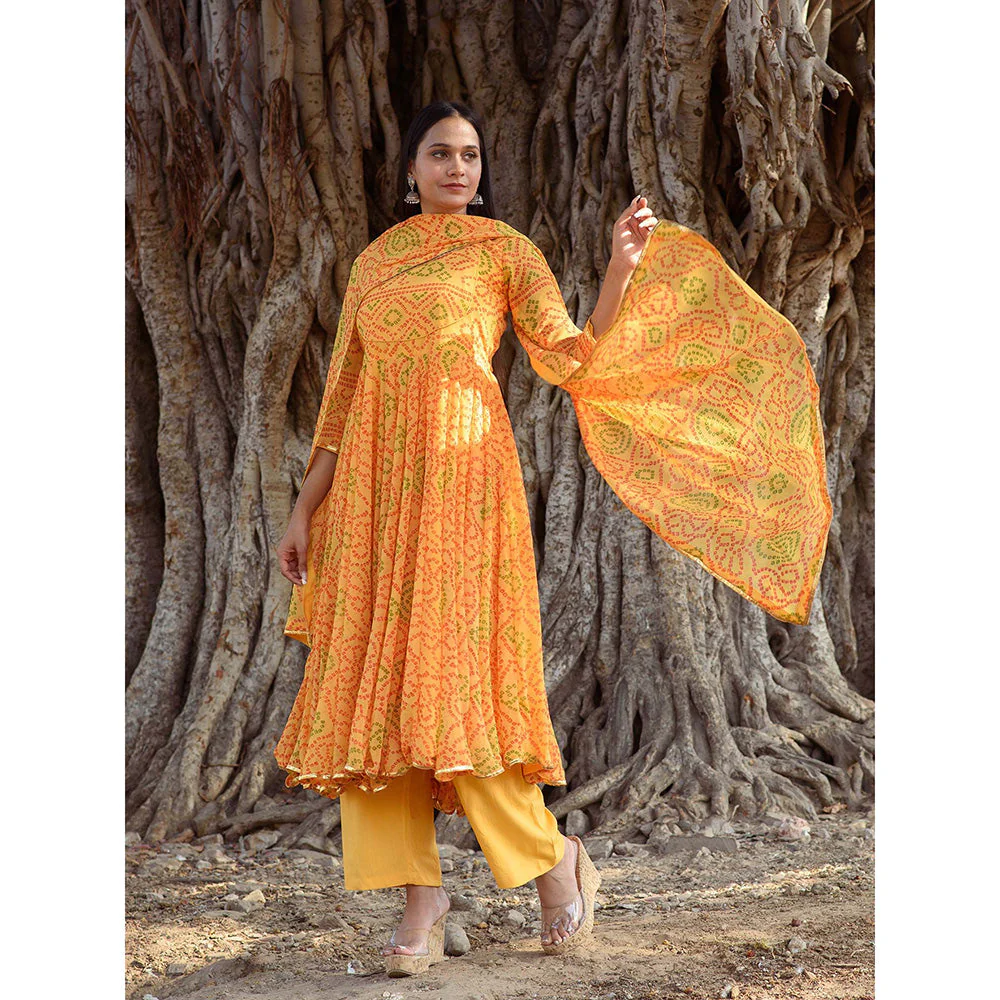 Gulabo Jaipur Naaz Yellow Anarkali (Set of 3) - Image 5