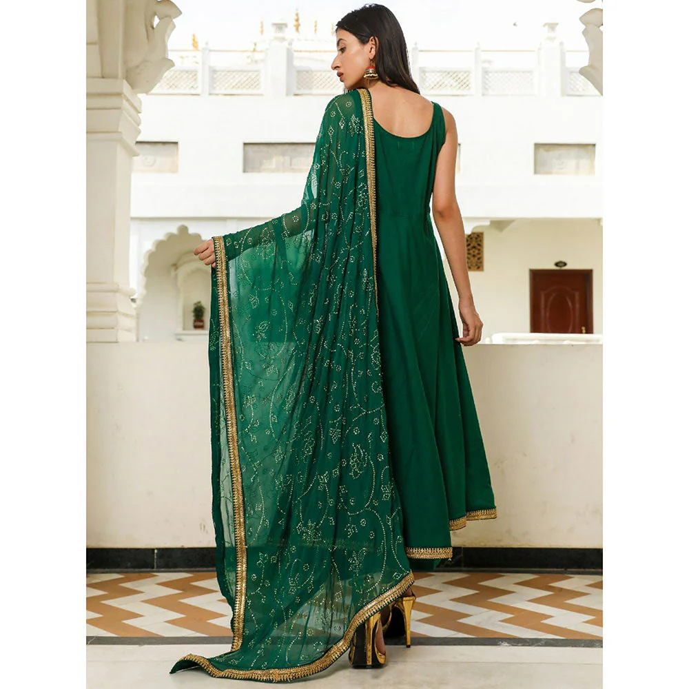 Gulabo Jaipur Nafisa Green Rayon Kurta With Pyjama & Taari Dupatta (Set of 3) - Image 3