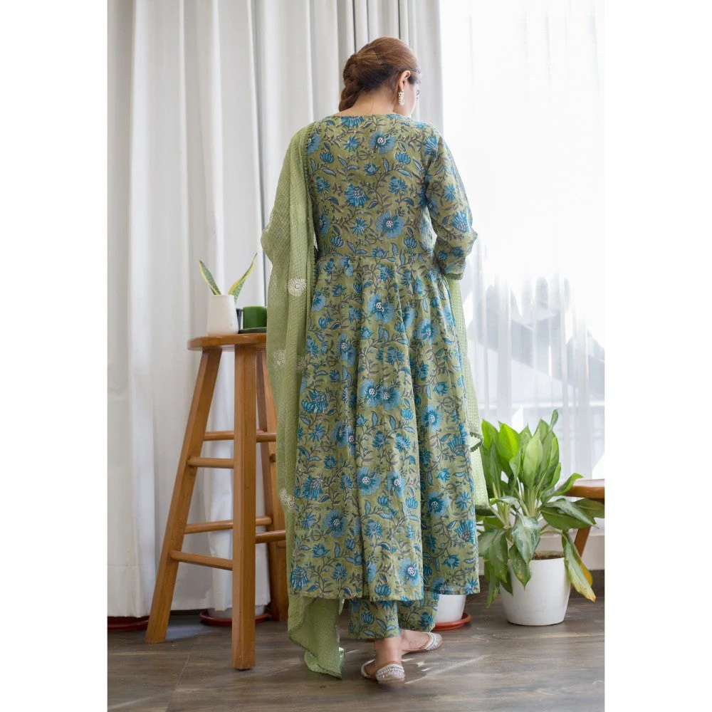 Gulabo Jaipur Orchid Green Anarkali (Set of 3) - Image 5
