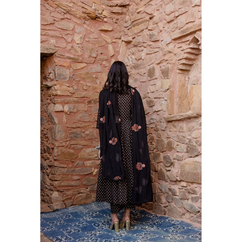 Gulabo Jaipur Padma Black Anarkali Kurta with Pants & Dupatta (Set of 3) - Image 8