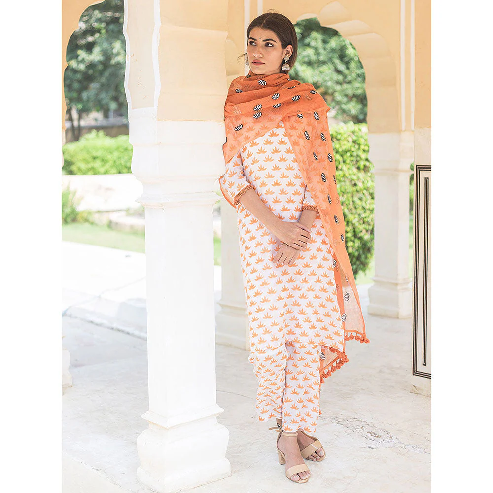 Gulabo Jaipur Padmini Orange Straight Kurta And Pant With Dupatta (Set of 3) - Image 4