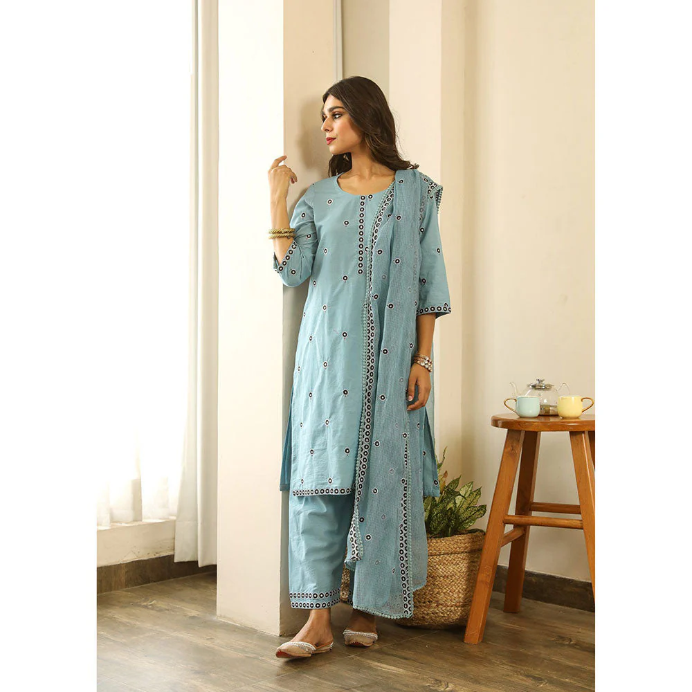 Gulabo Jaipur Panchi Blue Straight (Set of 3) - Image 3