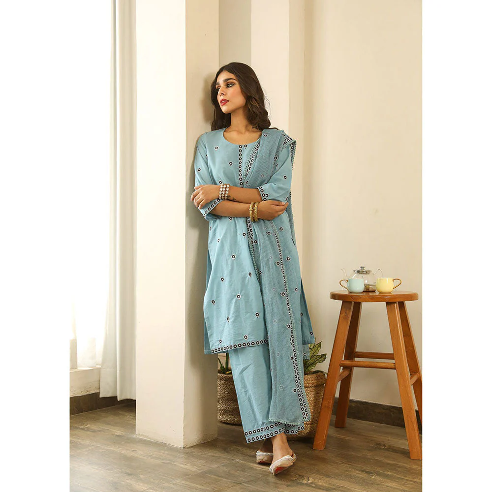 Gulabo Jaipur Panchi Blue Straight (Set of 3) - Image 4