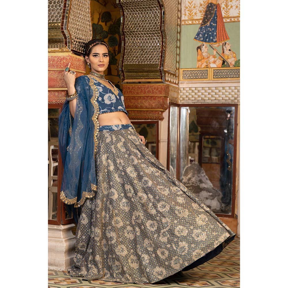 Gulabo Jaipur Parveen Blue Lehenga (Set of 3) - Image 3