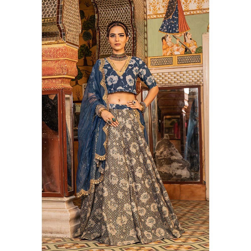 Gulabo Jaipur Parveen Blue Lehenga (Set of 3) - Image 4