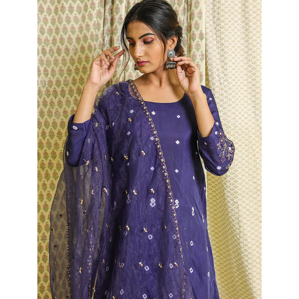 Gulabo Jaipur Purple Embroidered Kurta And Pant With Dupatta (Set of 3) - Image 8