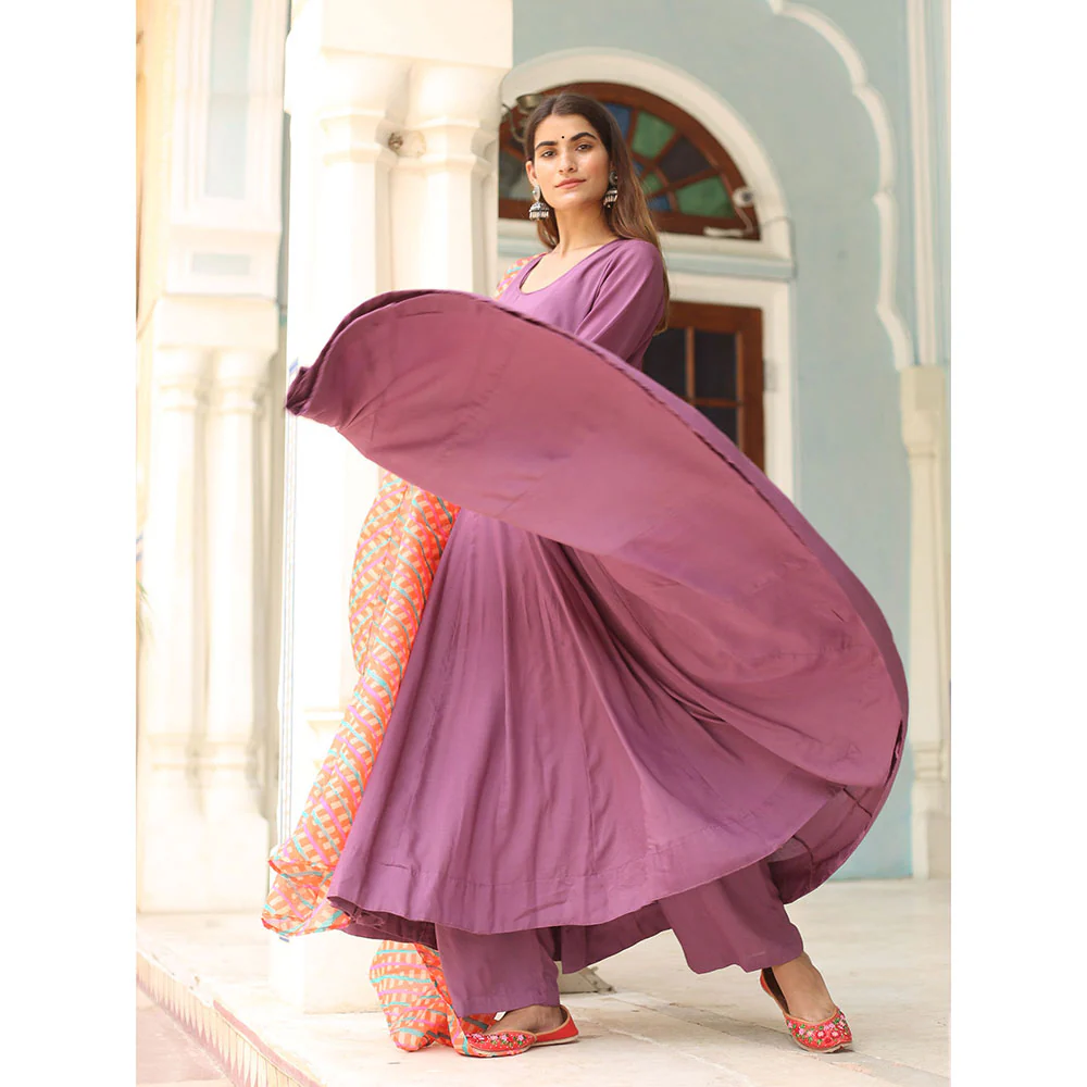 Gulabo Jaipur Purple Rangoli Anarkali With Pant And Dupatta (Set Of 3) - Image 3