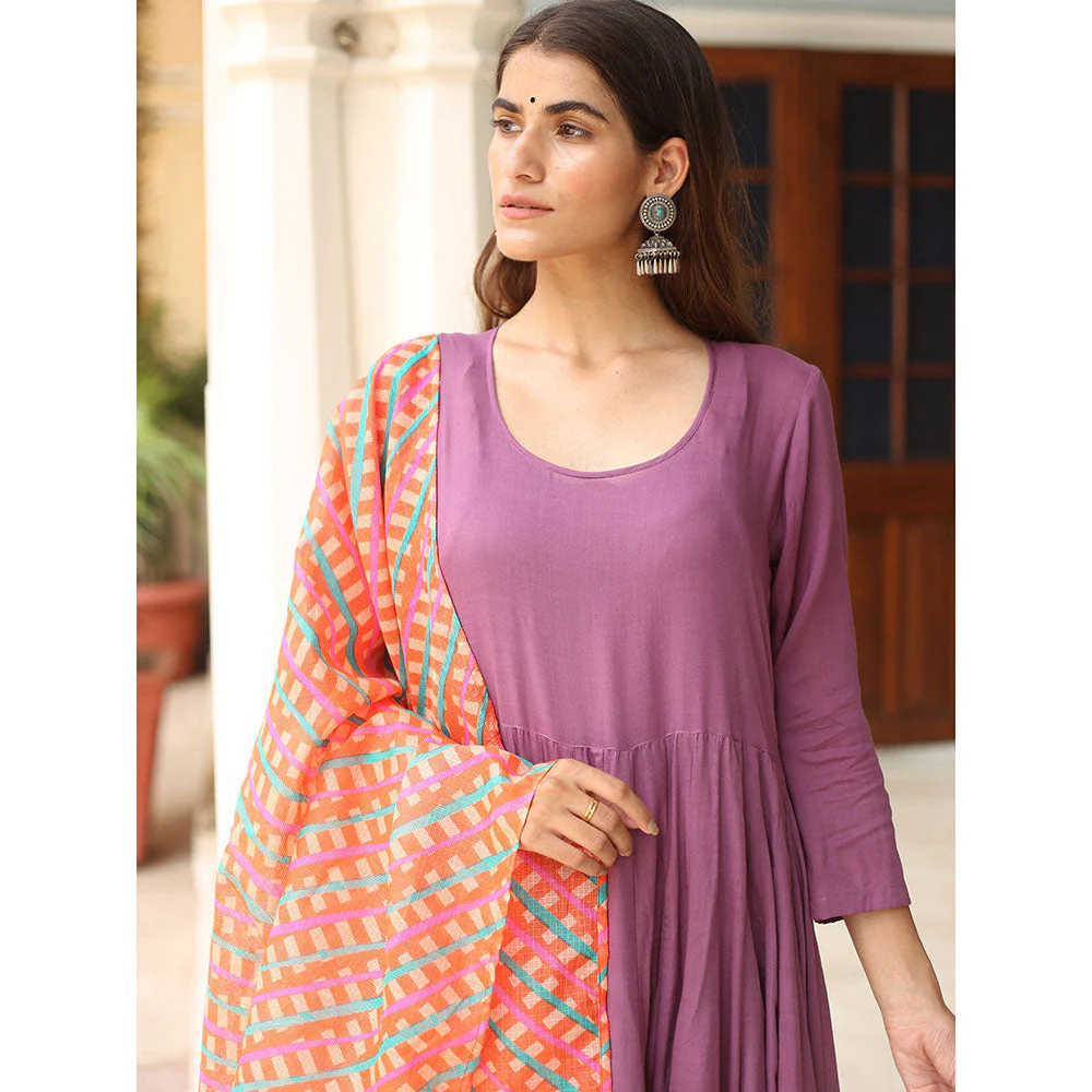 Gulabo Jaipur Purple Rangoli Anarkali With Pant And Dupatta (Set Of 3) - Image 5