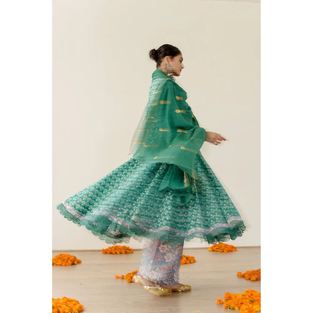 Gulabo Jaipur Roshan Green Anarkali (Set of 3) - Image 4