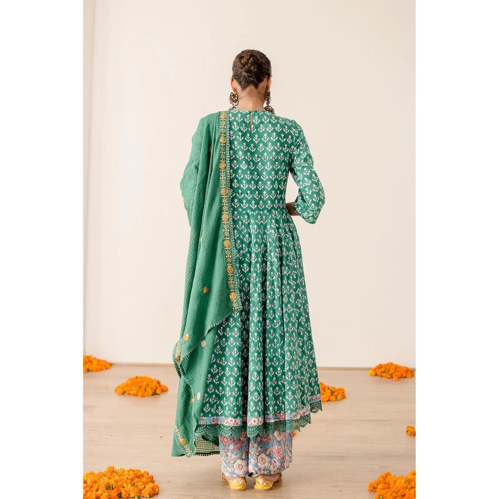 Gulabo Jaipur Roshan Green Anarkali (Set of 3) - Image 5