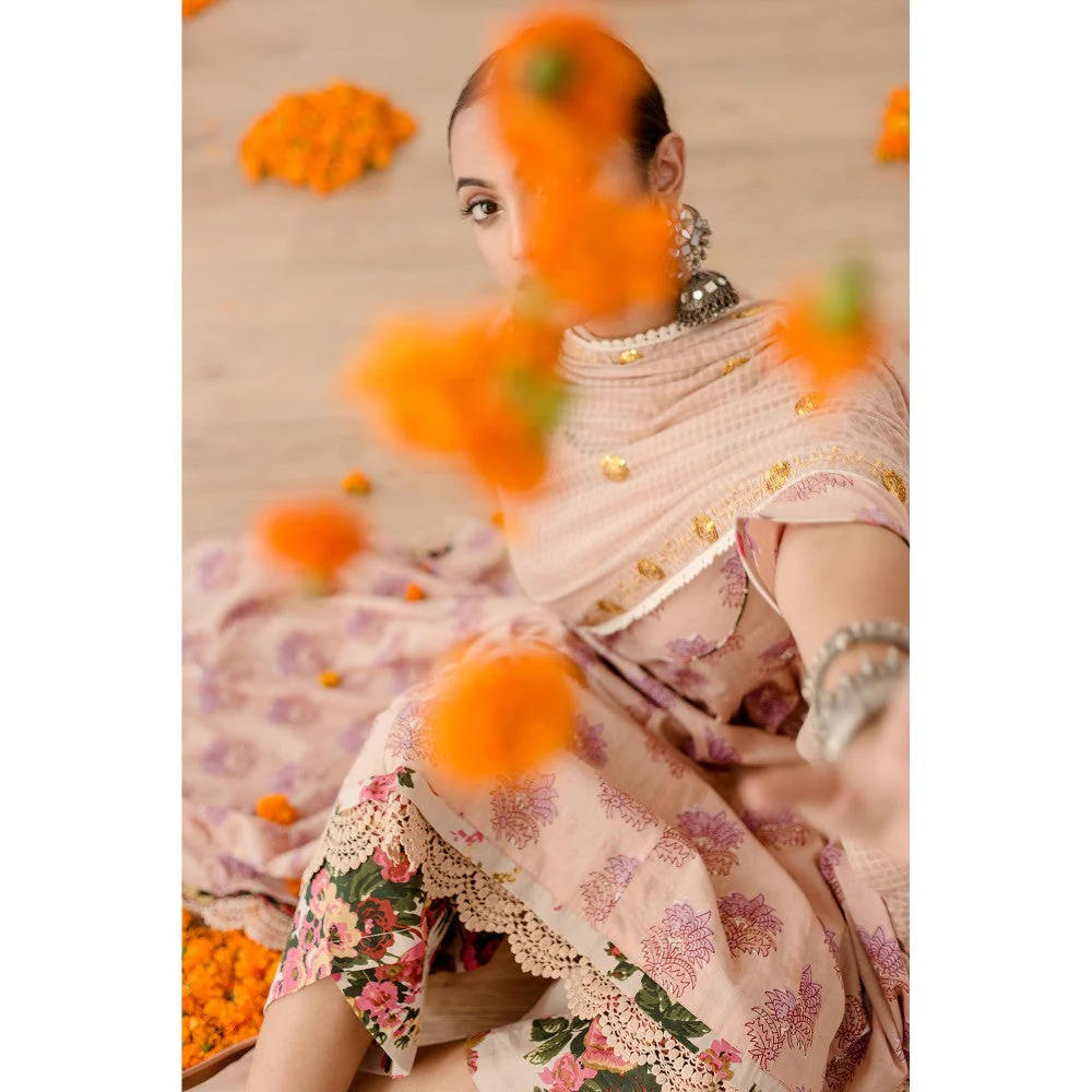 Gulabo Jaipur Roshan Peach Anarkali (Set of 3) - Image 2