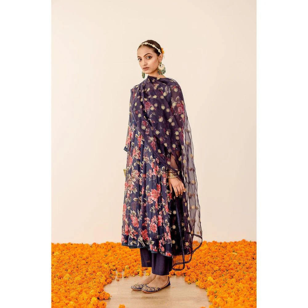 Gulabo Jaipur Ruby Dark Blue Anarkali (Set of 3) - Image 2