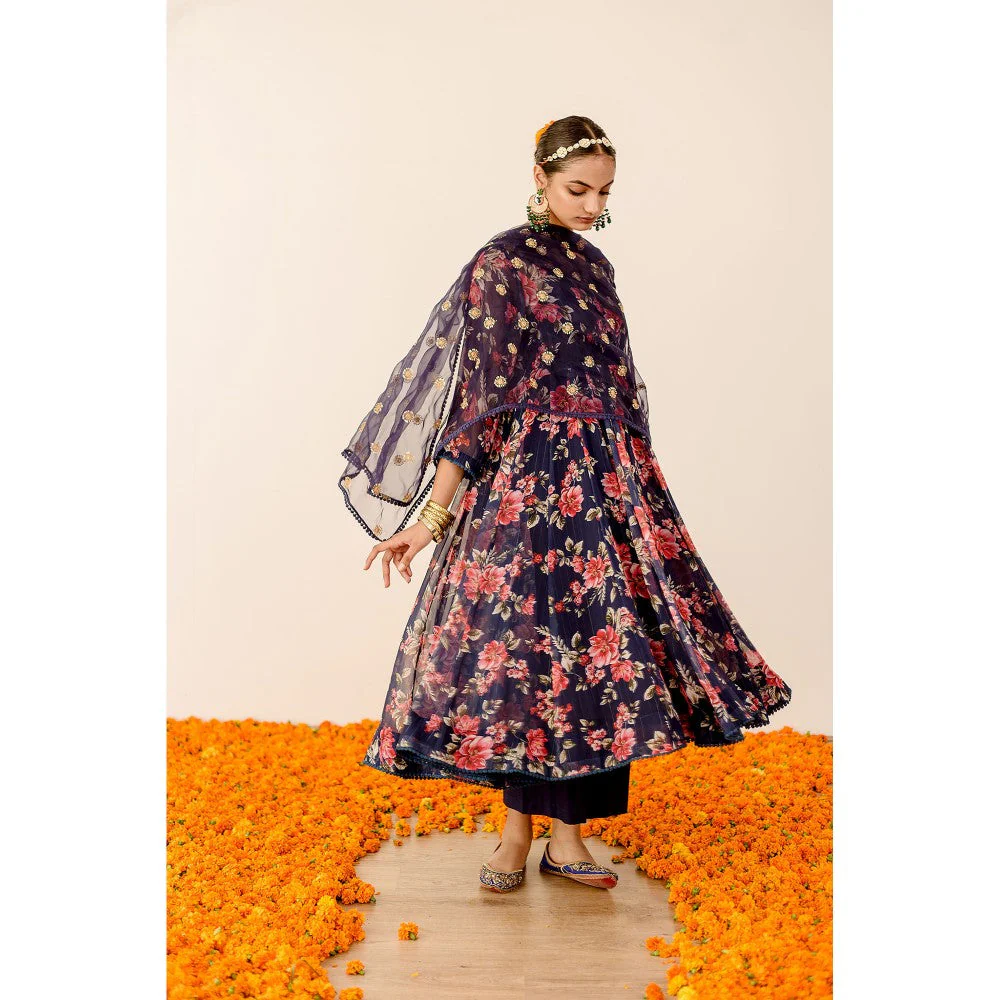 Gulabo Jaipur Ruby Dark Blue Anarkali (Set of 3) - Image 3