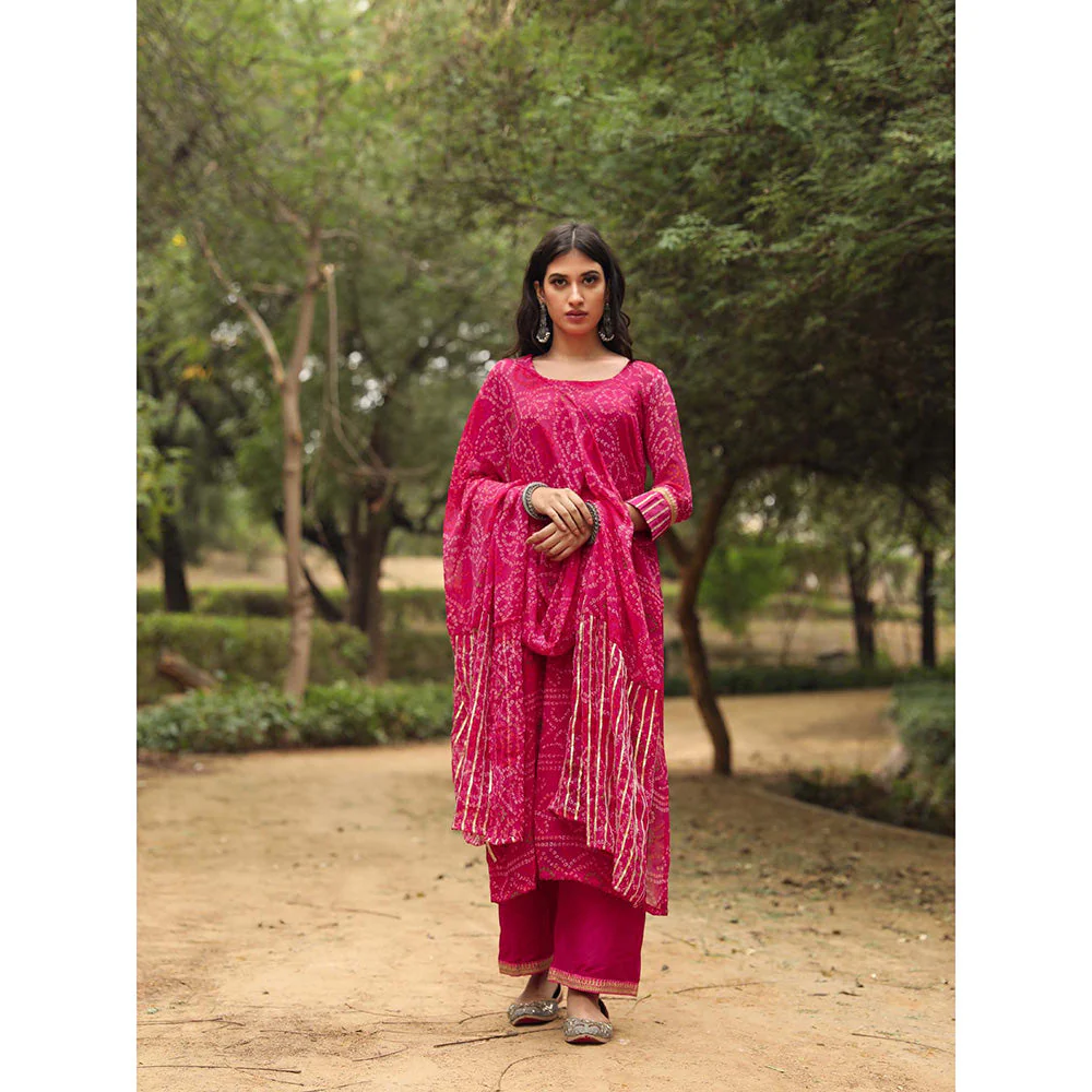 Gulabo Jaipur Sama Pink Straight Kurta And Pant With Dupatta (Set of 3) - Image 5