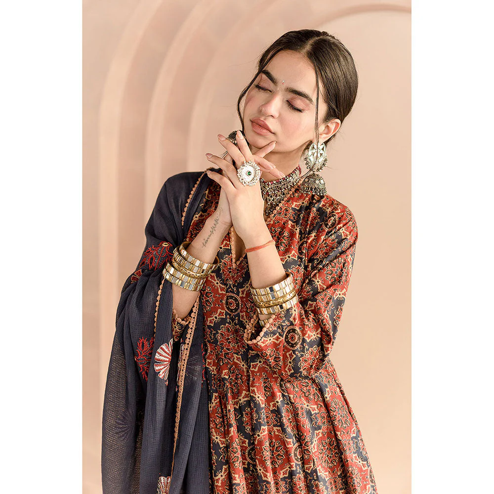 Gulabo Jaipur Shaila Anarkali-Pant with Dupatta-Navy Blue (Set of 3) - Image 3