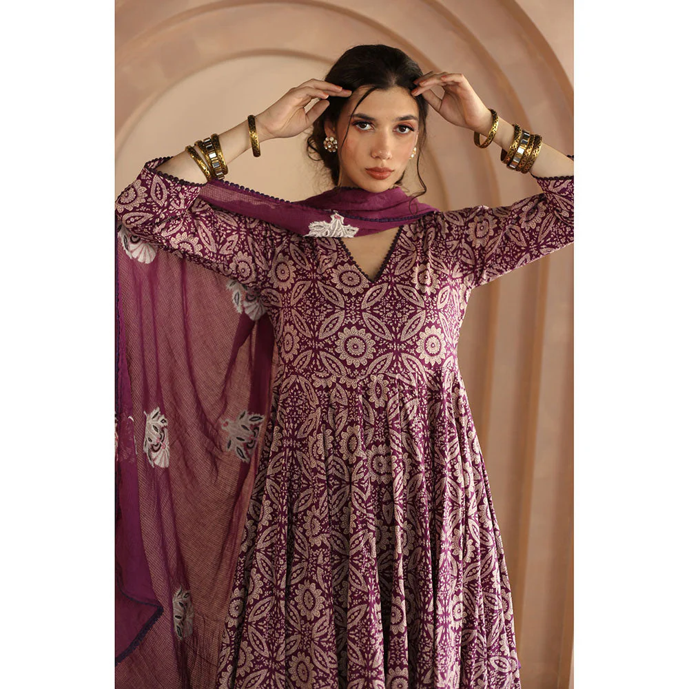 Gulabo Jaipur Shaila Anarkali-Pant with Dupatta-Purple (Set of 3) - Image 4