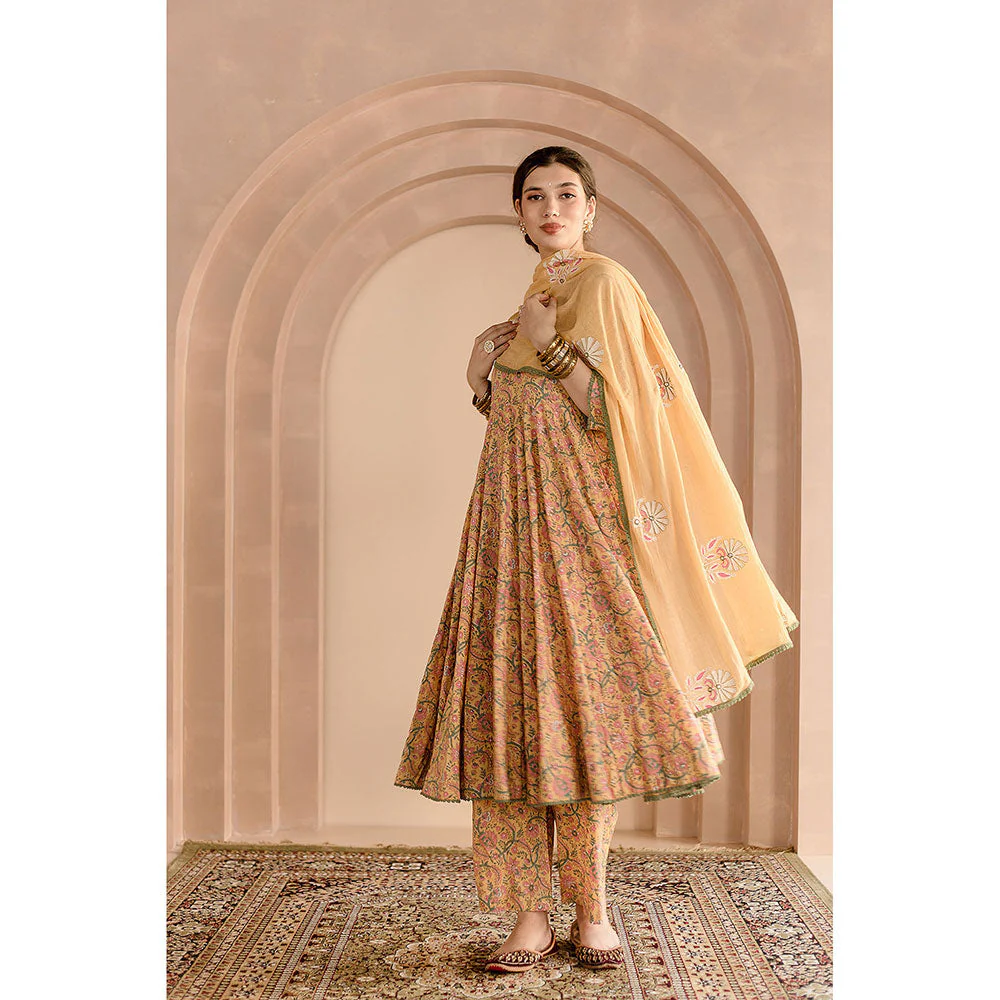 Gulabo Jaipur Shaila Anarkali-Pant with Dupatta-Yellow (Set of 3) - Image 3