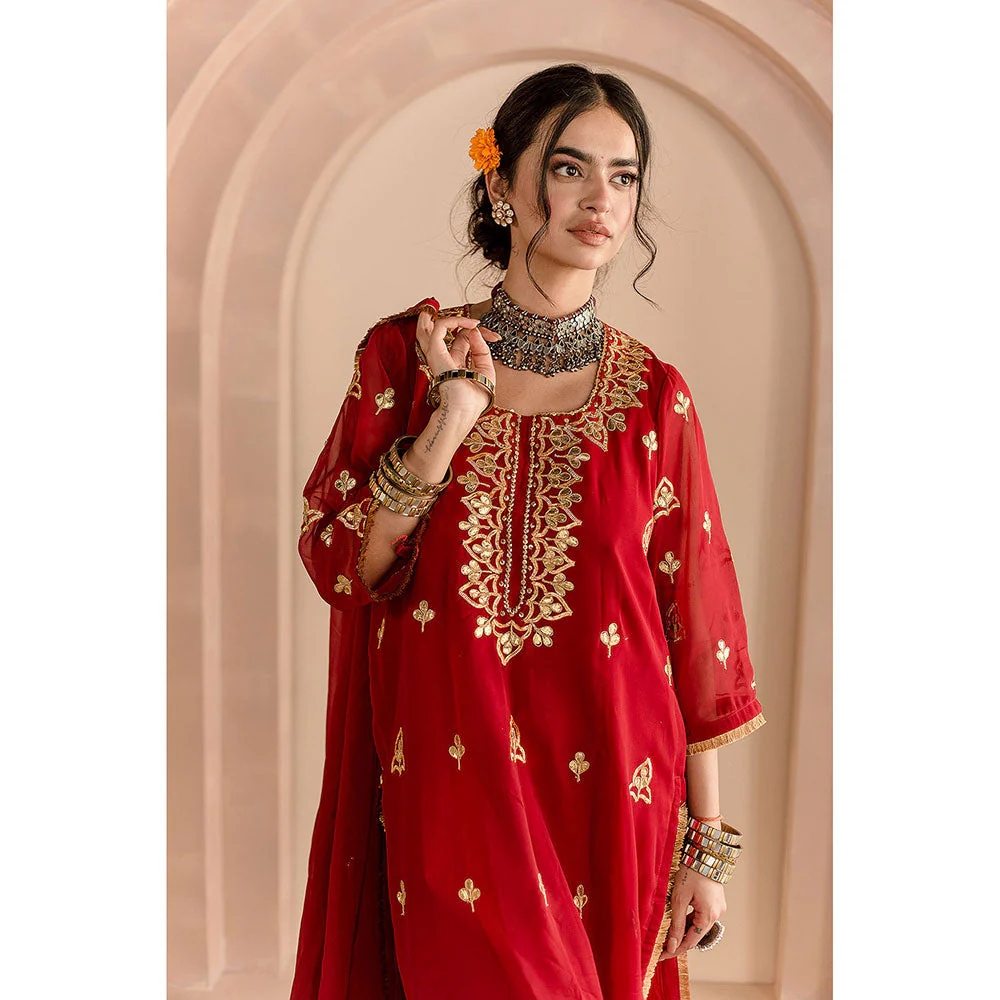 Gulabo Jaipur Shama Kurta and Pant-Maroon (Set of 3) - Image 6