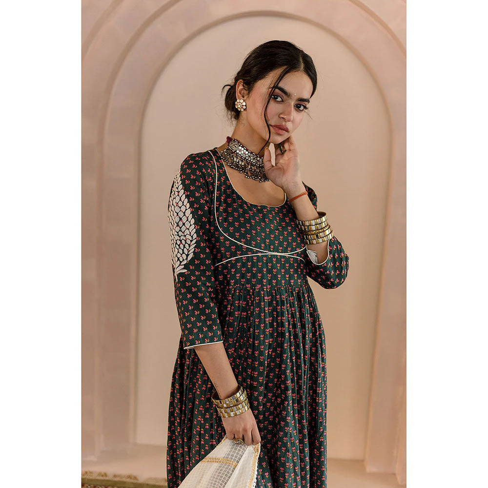 Gulabo Jaipur Shubha Anarkali-Pant with Dupatta-Green (Set of 3) - Image 5