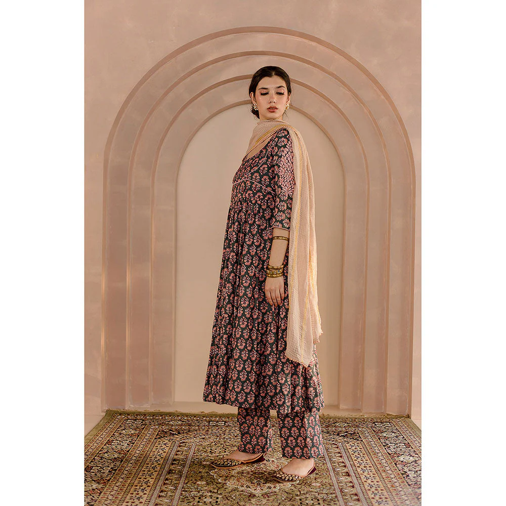 Gulabo Jaipur Shubha Anarkali-Pant with Dupatta-Green (Set of 3) - Image 2