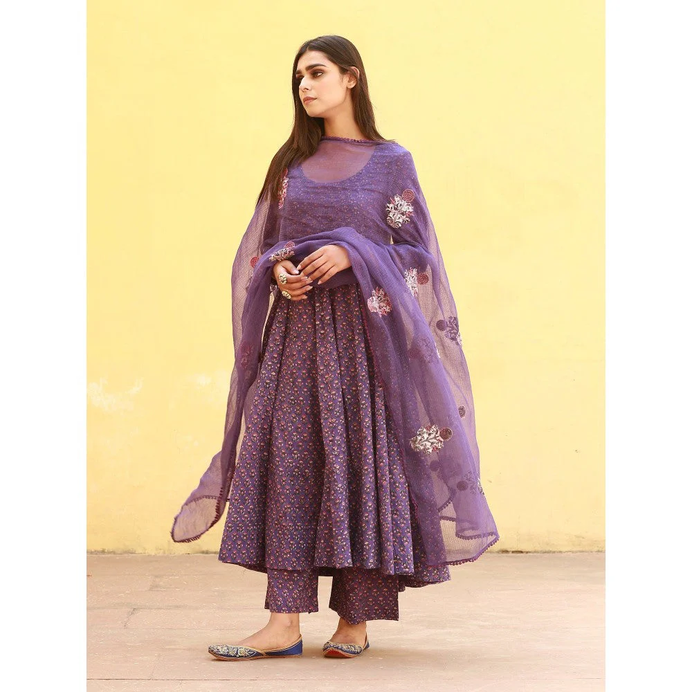 Gulabo Jaipur Sunflower Purple Anarkali Suit (Set of 3) - Image 2