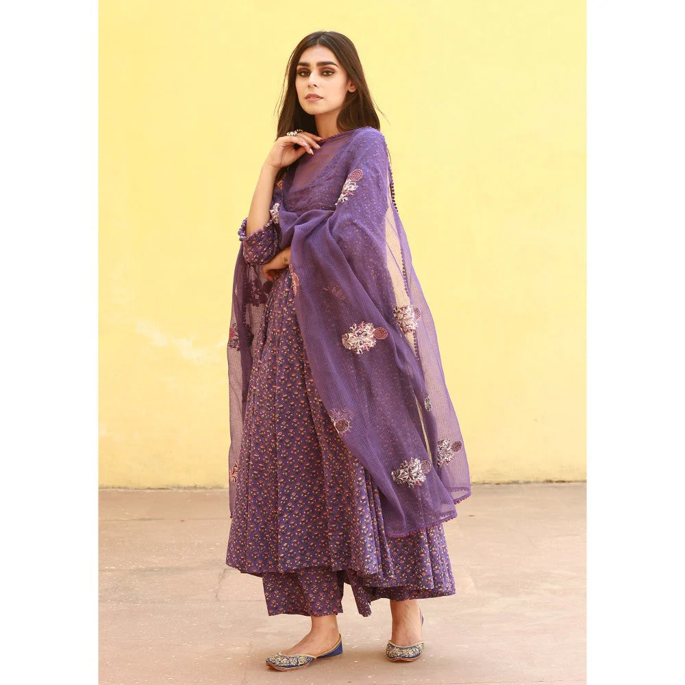 Gulabo Jaipur Sunflower Purple Anarkali Suit (Set of 3) - Image 3