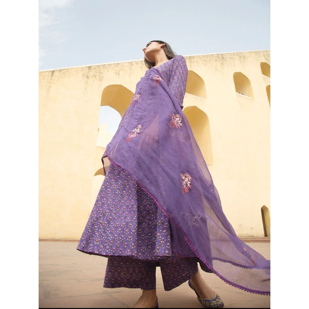 Gulabo Jaipur Sunflower Purple Anarkali Suit (Set of 3) - Image 5