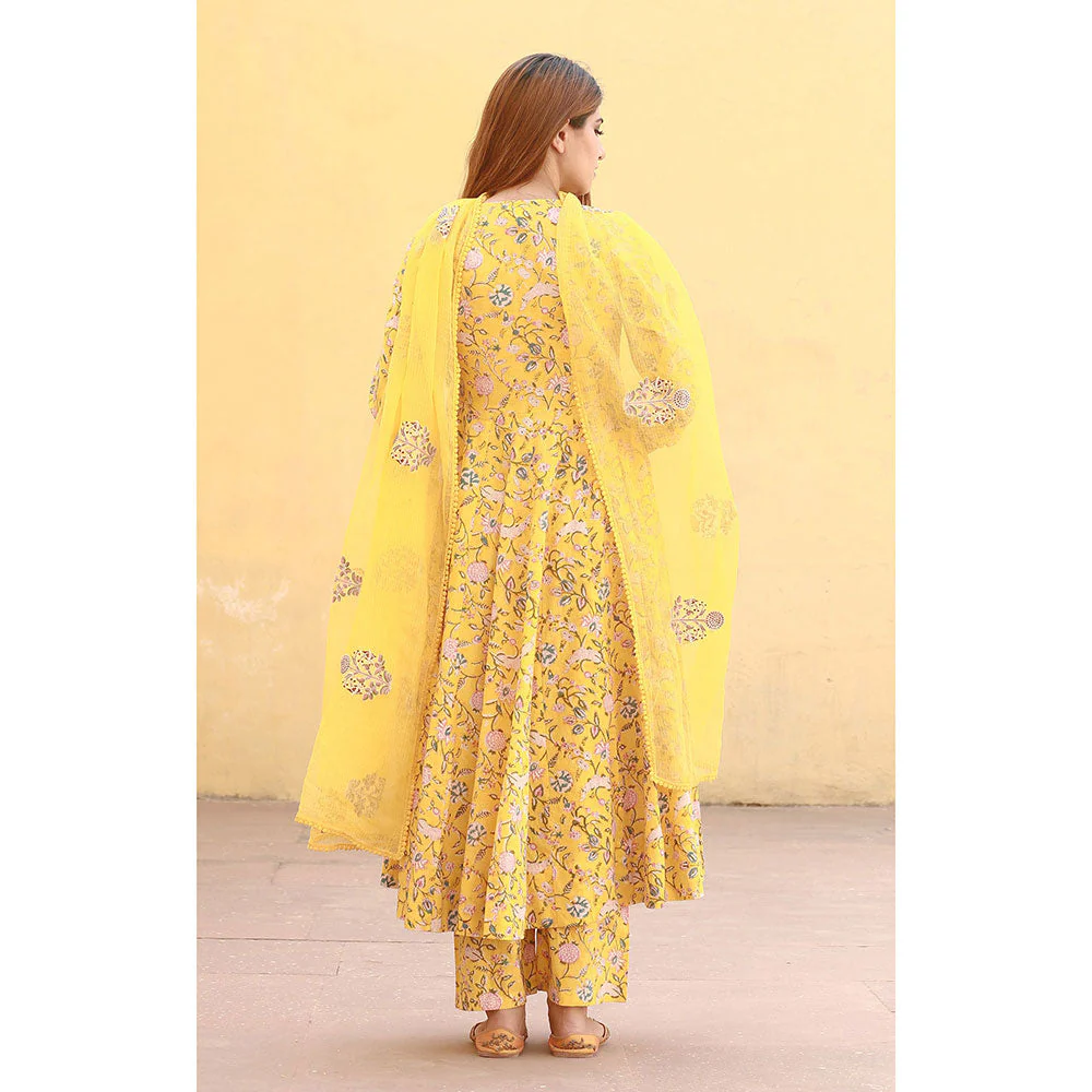 Gulabo Jaipur Sunflower Yellow Anarkali Suit (Set of 3) - Image 3