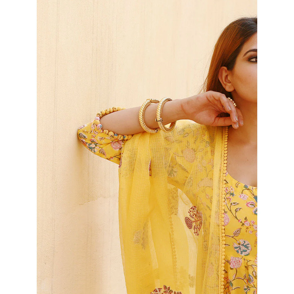 Gulabo Jaipur Sunflower Yellow Anarkali Suit (Set of 3) - Image 5