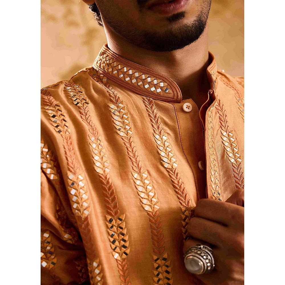 HISTORI Chanderi Men Rust Embroidered Kurta with Salwar - Image 4