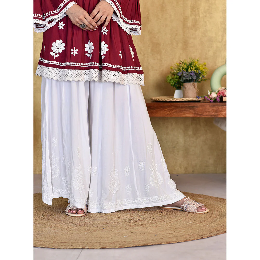 House of Chikankari Amaaya Chikankari Rayon Flared Palazzo - Image 2