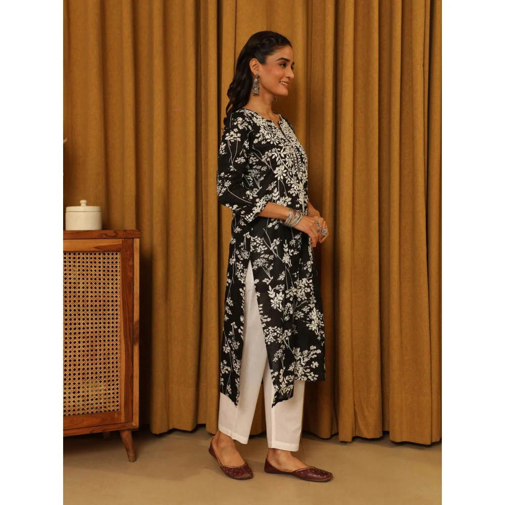 House of Chikankari Black Women's Chikankari Cotton Mulmul Kurta - Image 3