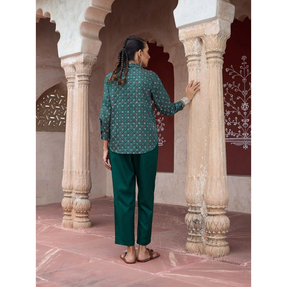 House of Chikankari Glazed Cotton Hand Block Green Co-Ord (Set of 2) - Image 2