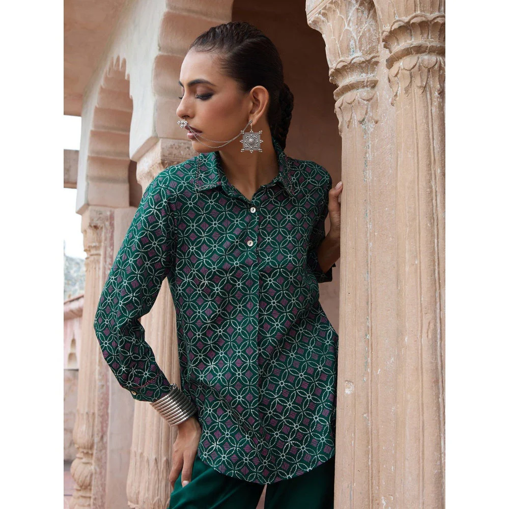 House of Chikankari Glazed Cotton Hand Block Green Co-Ord (Set of 2) - Image 6