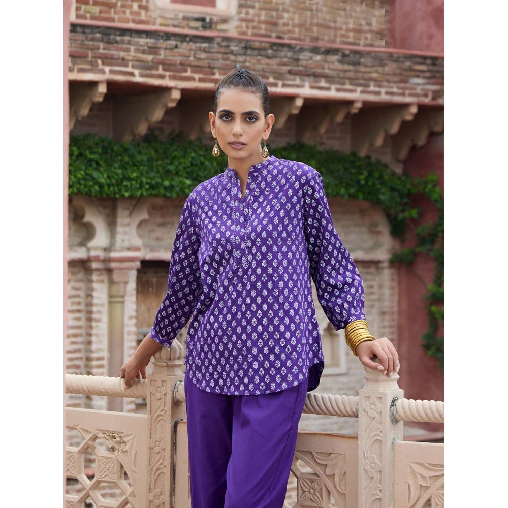 House of Chikankari Glazed Cotton Hand Block Purple Co-Ord (Set of 2) - Image 7