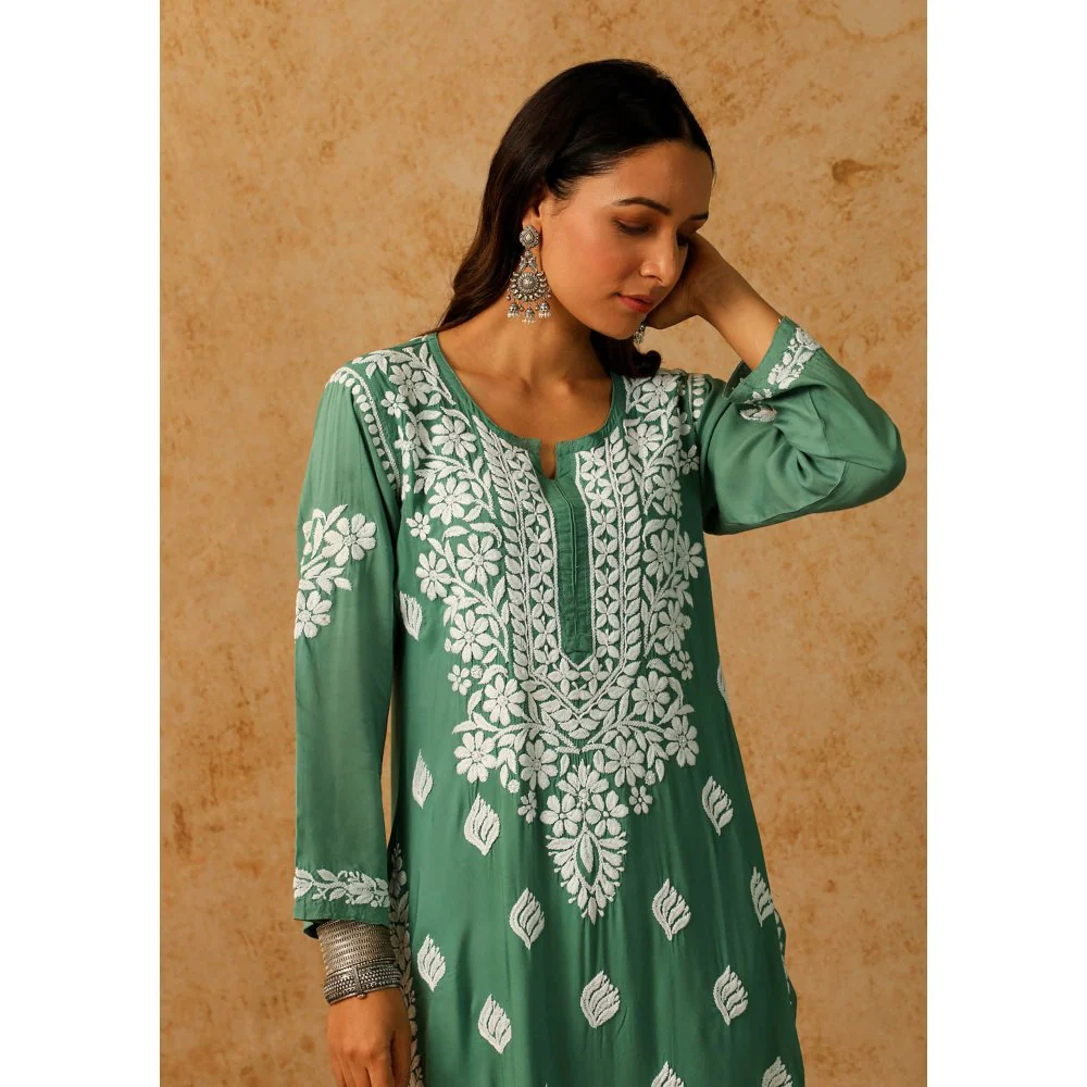 House of Chikankari Green Maheera Chikankari Modal Straight Kurta - Image 6