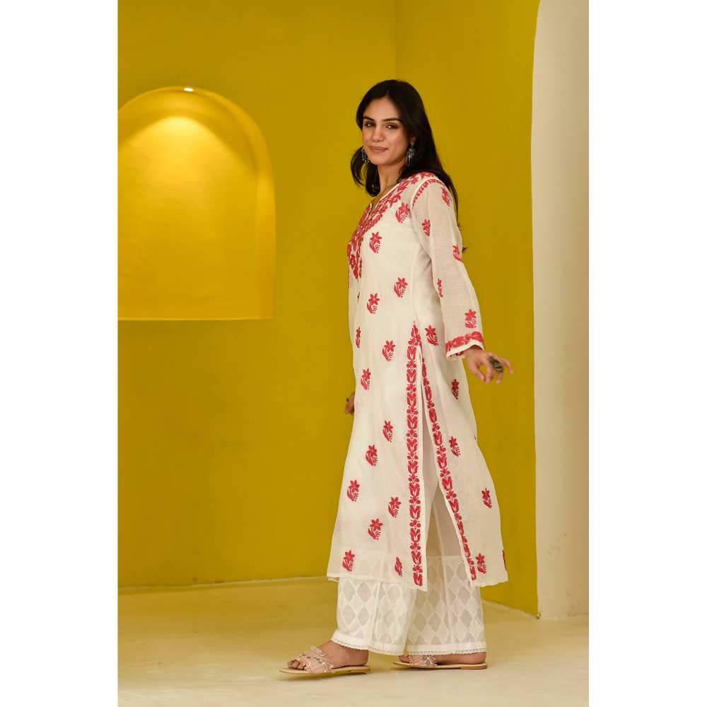 House of Chikankari Hayat Chikankari Kota Straight Kurta with Inner (Set of 2) - Image 3