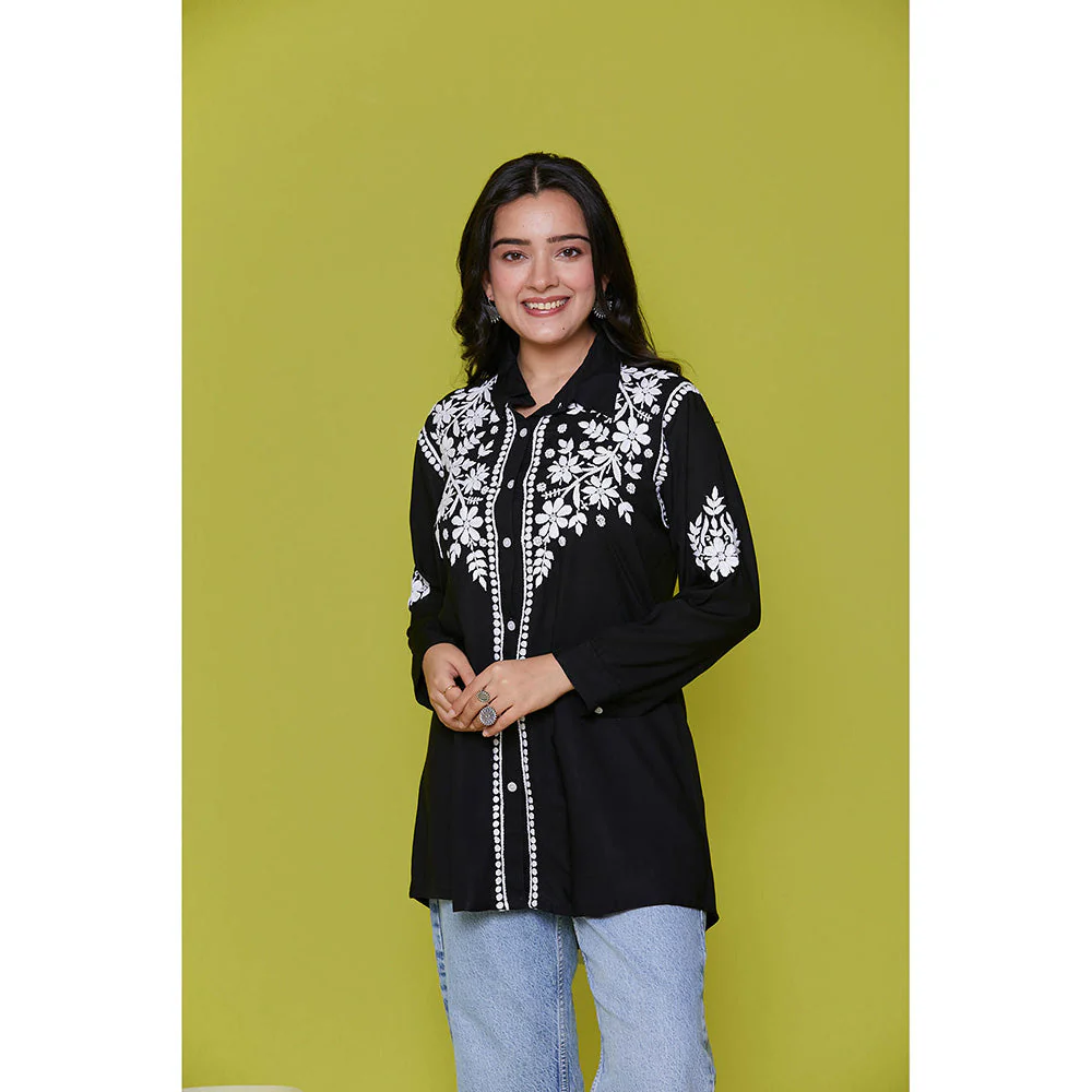 House of Chikankari Modal Chikankari Womens Shirt-Black