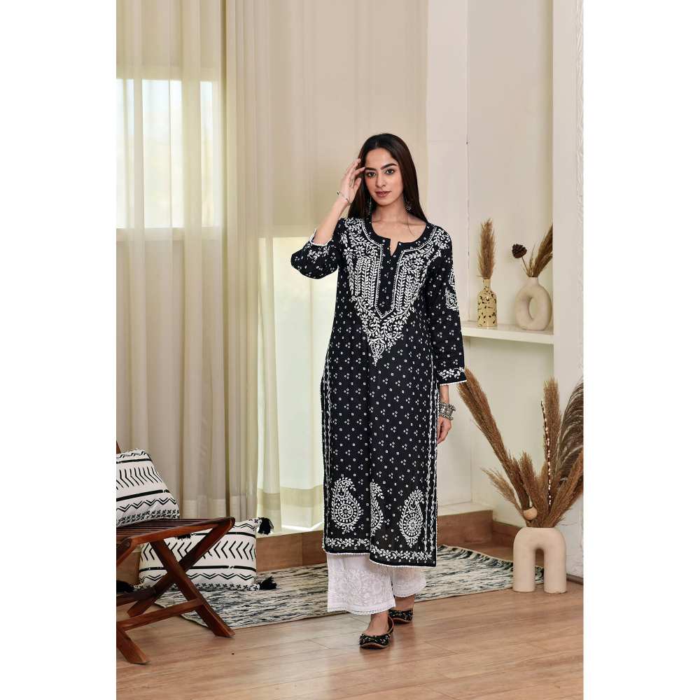 House of Chikankari Naji Chikankari Mulmul Straight Kurta - Image 4