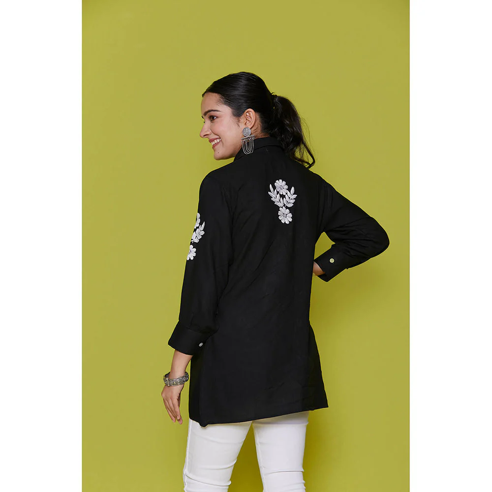 House of Chikankari Rayon Chikankari Womens Shirt-Black - Image 5