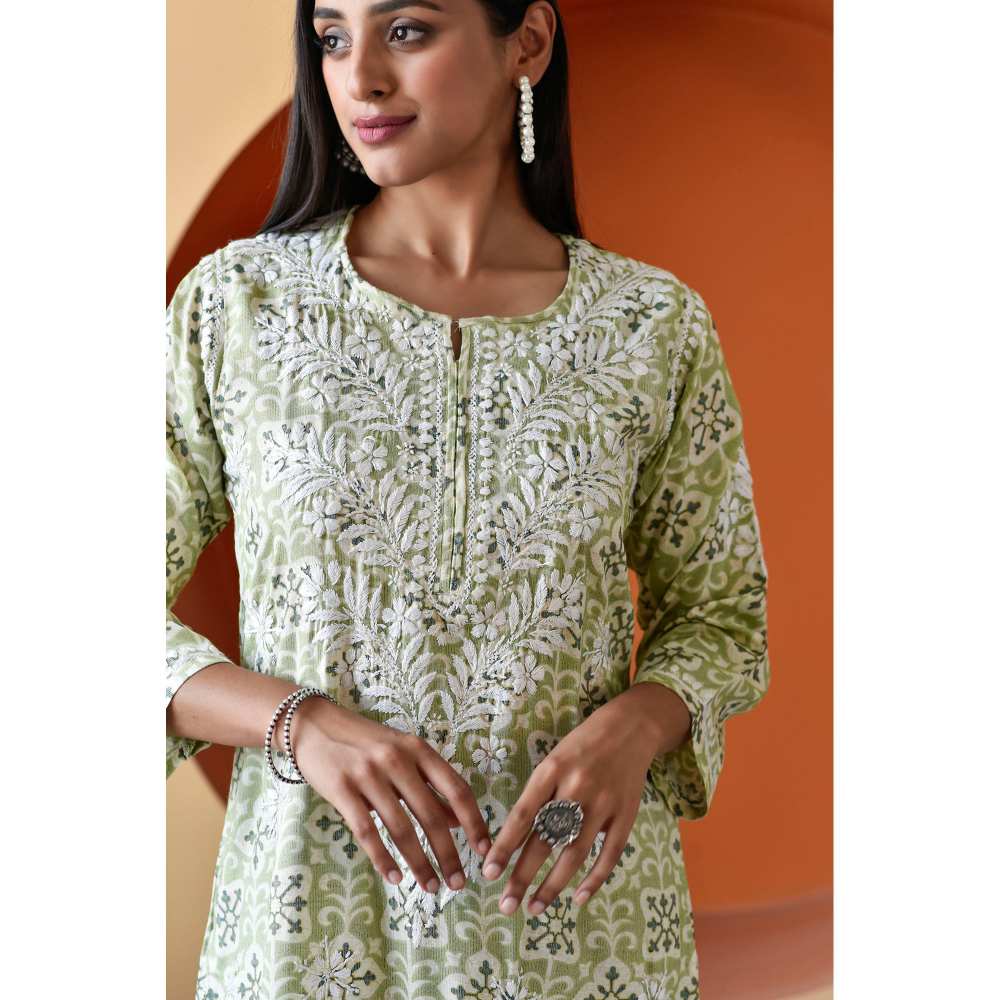 House of Chikankari Rihana Chikankari Rayon Straight Palazzo (Set of 2) - Image 4